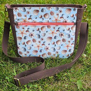 NEW Nautical Starfish Seashell Purse | Brown Zippered Crossbody Carry All Bag